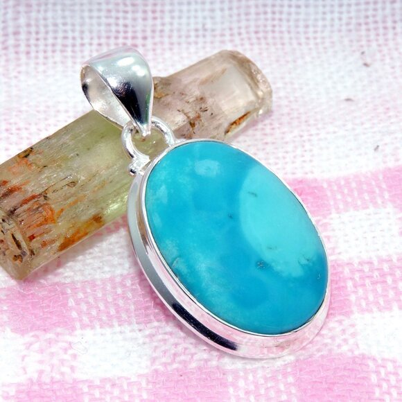 Sleeping Beauty Turquoise Arizona Pendant, Sterling Silver Turquoise Pendant - Picture 1 of 4